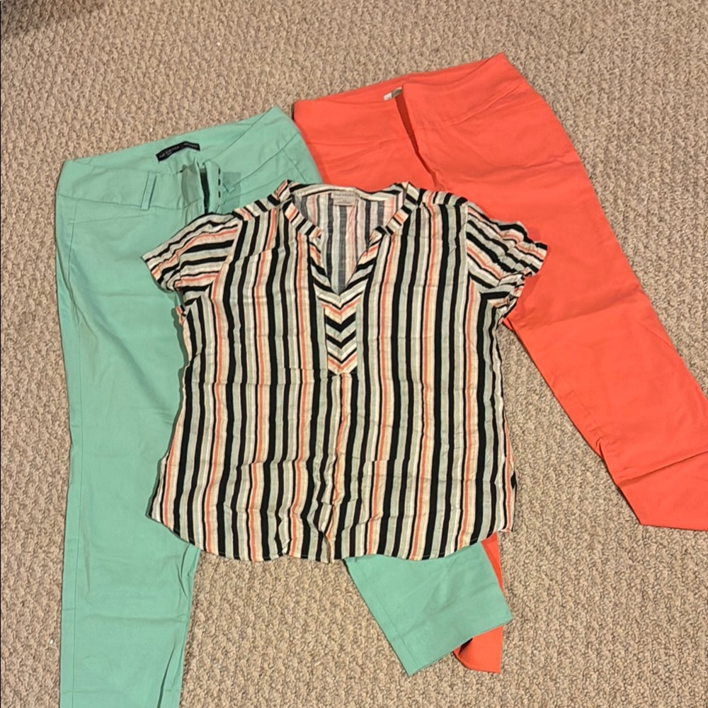 Van Heusen Striped Blouse with Coral and Pants Set. 2nd pair by the limited